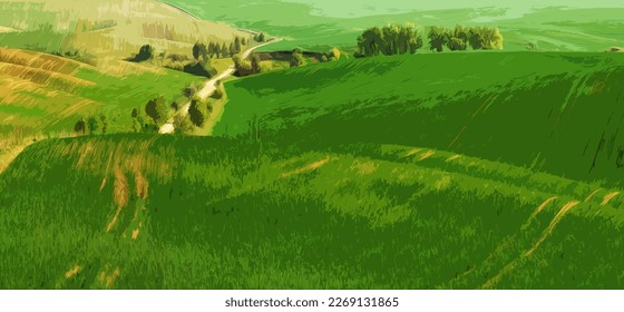 green field. picturesque hills. vector graphics on the theme of landscape