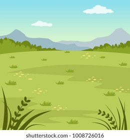Green field, rural summer landscape, nature background vector illustration