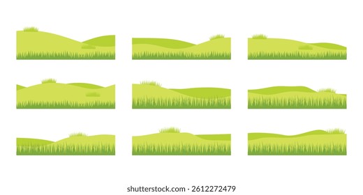 Green Field Set Vector Illustration