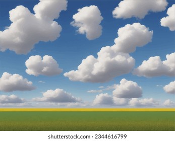 Green field, tree and blue sky. Great as a background,web banner. 3D Illustration