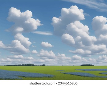 Campo verde, árbol y cielo azul. Genial como fondo, banner web. Ilustración 3D