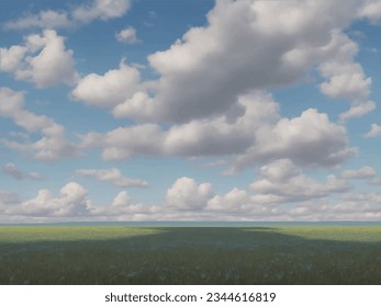 Green field, tree and blue sky. Great as a background,web banner. 3D Illustration