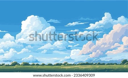 Green field, tree and blue sky. Vector illustration