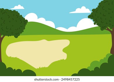 Campo verde con ilustración de fondo de árboles