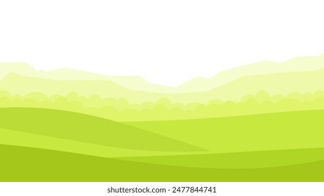 Paisaje de primavera de la mañana de los campos verdes