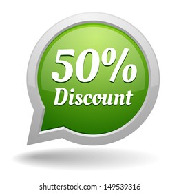 Green fifty percent discount speech bubble