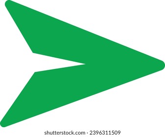 Icono de envío de mensaje de relleno verde. Símbolo de vector DM o mensaje directo. Enviar un mensaje o un icono de flecha de correo o correo electrónico. Icono de envío de origami de avión para diseño web, pictograma aislado en fondo transparente.