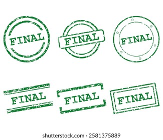 Green final stamps on white