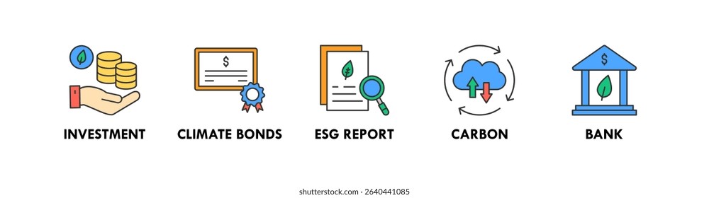 Green Finance banner web icon vector illustration concept with icon of investment, climate bonds, esg report, carbon, and bank