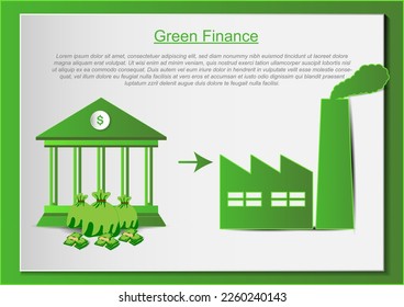 Green Finance Factory vector illustration paper cut out art style on green background, The idea Green bond of saving the world as a net zero concept.