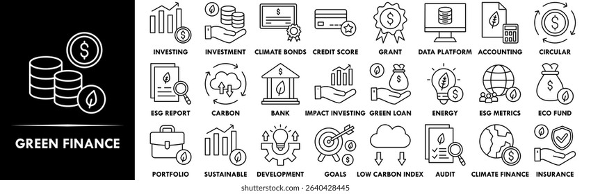 Green Finance icon collection set. Containing design business, green, finance, environment, eco
