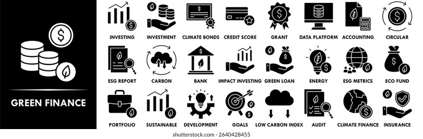 Green Finance icon collection set. Containing design business, green, finance, environment, eco