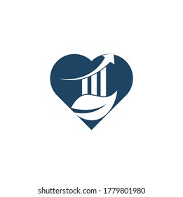 Green finance leaf heart shape concept logo template with profit bar. Business investment logo