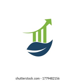 Green finance leaf logo template with profit bar. Business investment logo