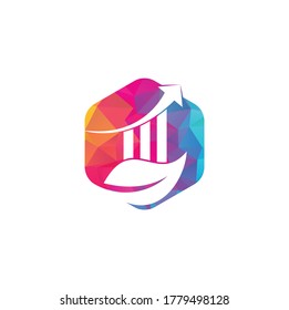 Green finance leaf logo template with profit bar. Business investment logo