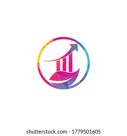 Green finance leaf logo template with profit bar. Business investment logo