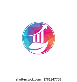 Green finance leaf logo template with profit bar. Business investment logo