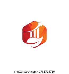 Green finance leaf logo template with profit bar. Business investment logo