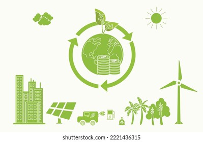 Green Finance World, eco-earth, green bond vector illustration