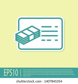 Green Financial document line icon isolated on yellow background. Invoice and money icon. Budget planning, money saving and paying debt concept. Vector Illustration