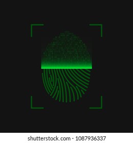 Green Fingerprint scan icon for computer or other device security. Vector illustration