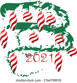 green fir branch.Christmas balls. on white background.vector.abstraction.