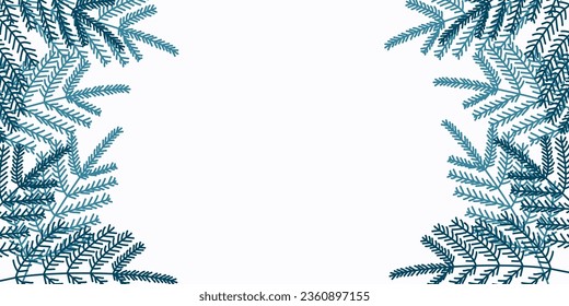 Green fir branches frame Isolated on a white background with copy space for text. Flat vector illustration for Winter Holiday decoration, Banner, Postcard. Christmas template.