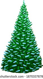 Green fir tree in snow isolated on white background