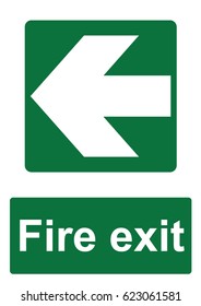 Green Fire Evacuation Sign isolated on a white background -  Fire exit left