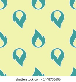 Green Fire flame icon isolated seamless pattern on yellow background. Heat symbol. Vector Illustration