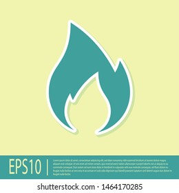 Green Fire flame icon isolated on yellow background. Heat symbol. Vector Illustration