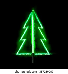 The green fire glowing Christmas tree. green light future sword. Light saber.  Eps10 Vector illustration.