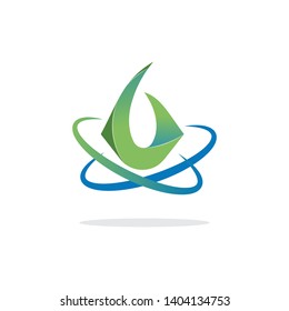 Green Fire Initial B Company Logo with Blue Line