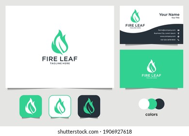 Logo-Design für grüne Feuerblätter und Visitenkarte