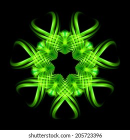Green fire ornate decorative rhythmic flamy smudge floral pattern on the black background. Six patterns in different directions. 