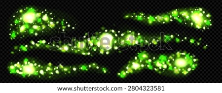 Green firefly sparkle and bokeh glitter overlay background. Butterfly twinkle light with magic pollen trail. Magical defocused starlight bg with abstract neon dot texture. Festive dusty leak shine.