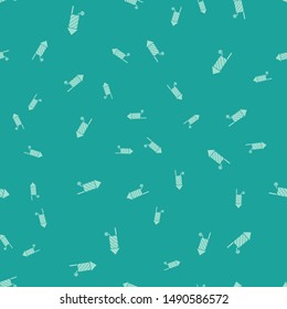 Green Firework rocket icon isolated seamless pattern on green background. Concept of fun party. Explosive pyrotechnic symbol.  Vector Illustration