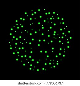 Green fireworks isolated on black background. Vector illustration