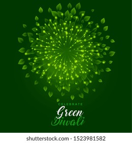 green fireworks with leaves for happy diwali celebration