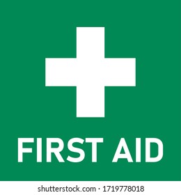 Green First Aid Icon with Cross. Vector Image.
