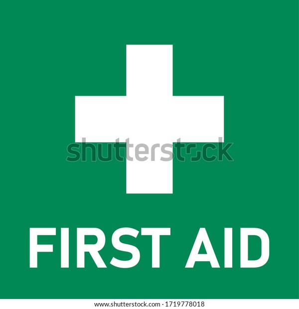 Green First Aid\
Icon with Cross. Vector\
Image.