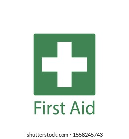 Green First aid medical button sign. Stock Vector illustration isolated on white background.