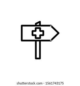 Green First aid traffic board with text on blue sky background.