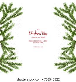 Green fir-tree branches. Natural design elements. Winter background with place for text.
