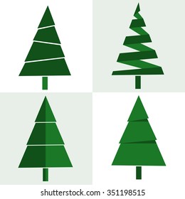 Green fir-tree collection in flat style. Christmas tree modern icons. Vector illustration