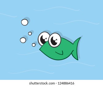 Green fish character in the water