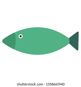 green fish flat illustration on white