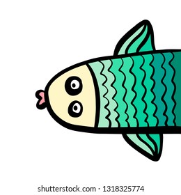 Green fish with gradient skin hand drawn illustration minimalism style