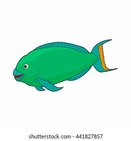 Green fish icon in cartoon style on a white background