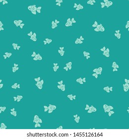 Green Fish icon isolated seamless pattern on green background.  Vector Illustration